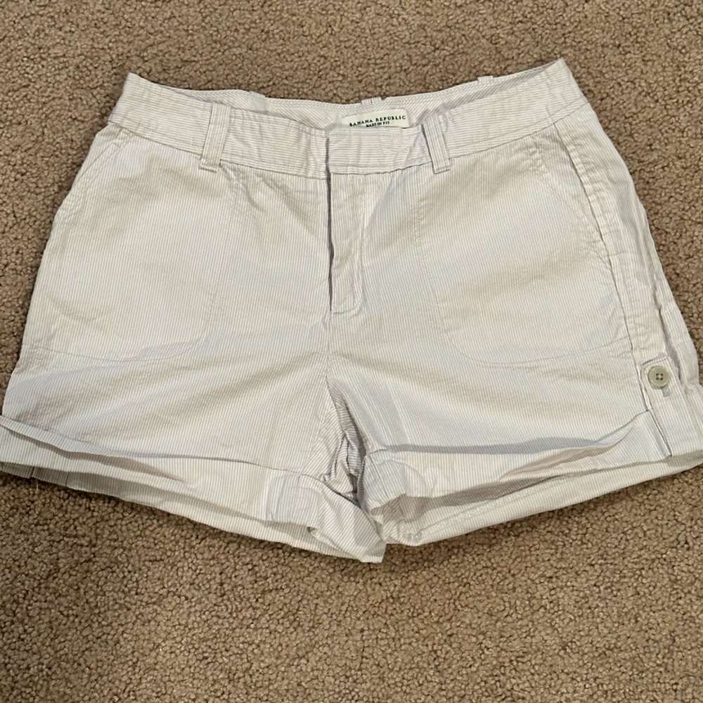 Banana Republic Martin Fit Tan/White Striped Shorts